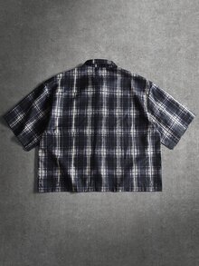 STYNVO 男士字母格紋短袖單排扣休閒襯衫 - 黑色 - 查看 2
