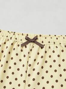 INAWLY Brown And White Polka Dot Polka Dot Print Bandeau Lace Patchwork Bow Decor Women 2 Pieces Set Lounge Summer Cute Sexy Y2k - Yellow - View 6