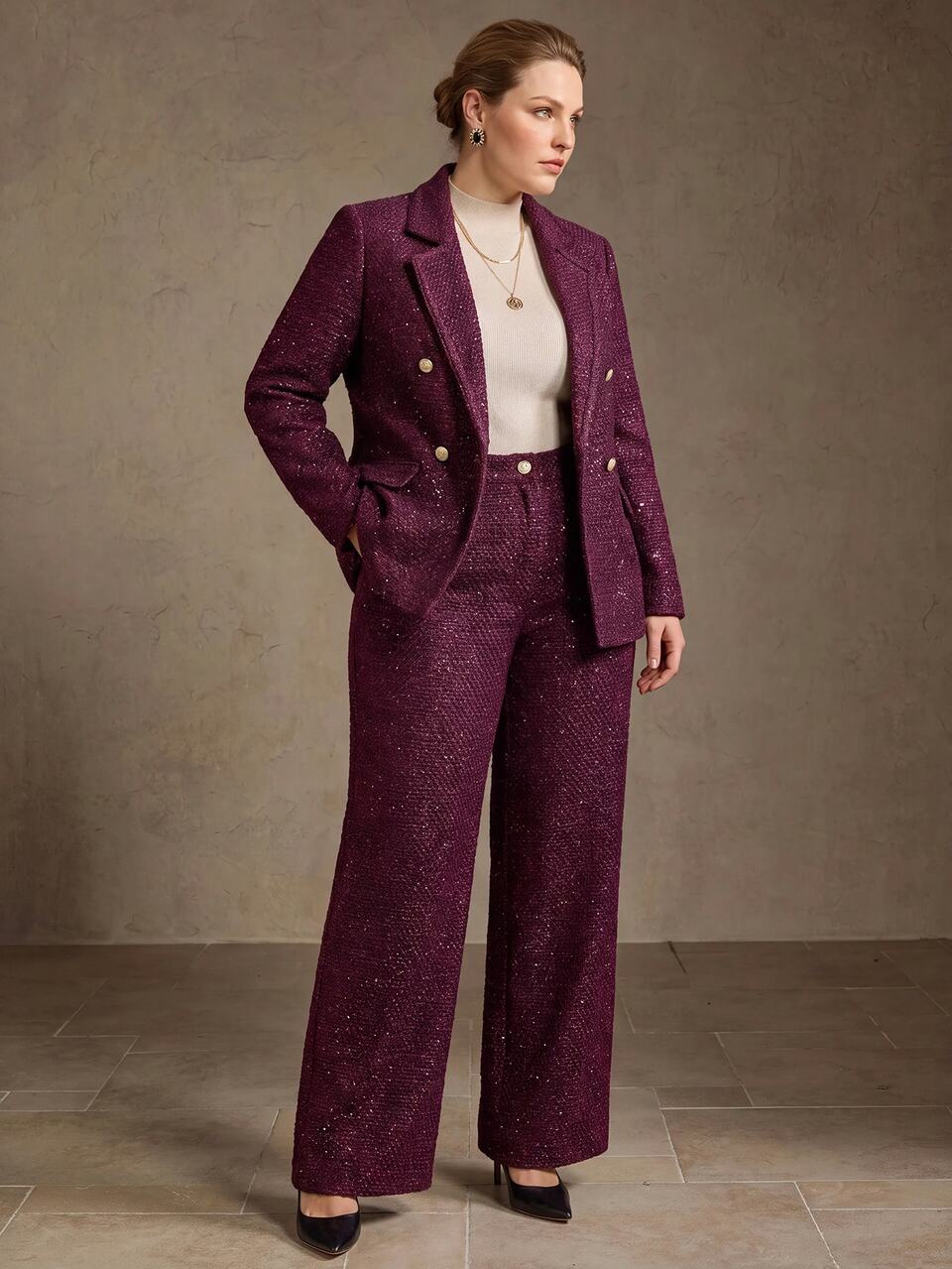 MOTF PLUS SIZE WOMEN'S FASHION ELEGANT SEQUIN WIDE LEG LONG PANTS