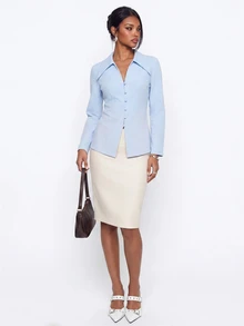 Avantive Women's Elegant Commute Solid Color Waist-Cinching Top - Baby Blue - View 6