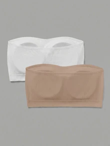 SHEIN Girlism Conjunto de 2 piezas de sujetadores y bralettes para niñas preadolescentes, bandeau fruncido simple y cómodo con relleno, versátil para uso diario y desplazamientos - Multicolor - Ver 2