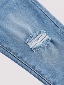 SHEIN Young Girl Casual Washed Distressed Slim Fit Jeans - Light Wash - View 4