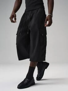 STYNVO Men's Fashion Versatile Solid Color Cargo Capris - Black - View 3