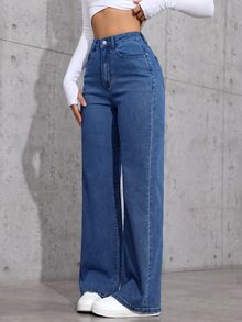 Jeanoix Quần jeans xanh denim co giãn lót nỉ ống đứng nữ size lớn phong cách Y2K Cowgirl - Rửa trung bình - Xem 4
