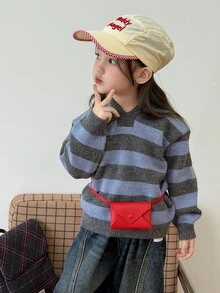 DAZY Baby Girl Hooded Striped Comfortable Autumn/Winter Sweater - Blue - View 5