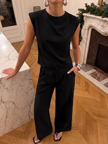 Avantive Setelan 2 Potong Atasan dan Celana Kasual Wanita Model Cross Fashion - Hitam - View 7