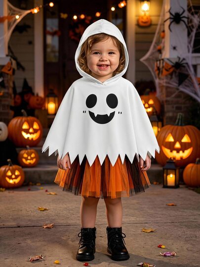 Babygirl Cute Mesh Dress & Hooded Sweatshirt 2pcs Halloween Dress