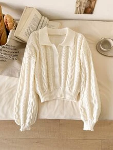 CosyJoli Autumn/Winter Casual Versatile Solid Color Sweater - Beige - View 1