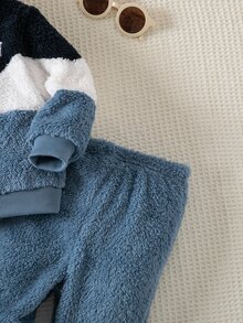 SHEIN Baby Boy Colorblock Patchwork Warm Sweatshirt & Sweatpants Set,Fall Clothes,Long Sleeve,Hiver,Pull - Multicolor - View 5