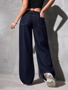 Jeanoix Petite Y2K Casual Washed Low Waist Wide Leg Women's Denim Jeans - Dark Wash - View 2