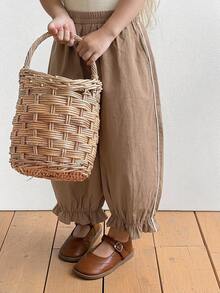 DAZY Young Girl Loose Lantern Pants With Elastic Waist Design - Brown - View 5