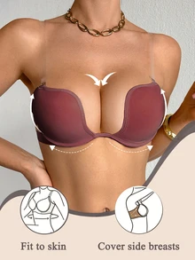 SHEIN 1pc Underwire Push-Up Transparent Strap Bra - Redwood - View 5