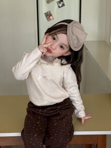 DAZY Baby Girl Bow Decor Casual Round Neck Long Sleeve Top Fall - Apricot - View 3