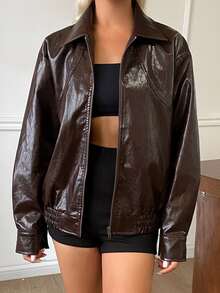 Livesso Women's Autumn Fashion Vintage Jacket - Brown - View 4