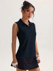 SHEIN Velisys 2件組女款領口半拉鍊無袖 Polo 衫，側開衩戶外健身瑜伽運動上衣 - 彩色 - 查看 6