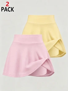 Souflis Souflis Young Girl 2件組防磨損裙褲套裝，夏季純色針織A字裙內含內襯短褲，適合學校、運動與日常穿著 - 彩色 - 查看 3