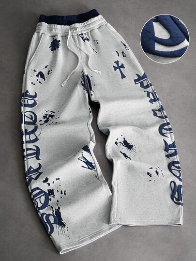 PAVTROS Men's Letter Print Drawstring Waist Sweatpants