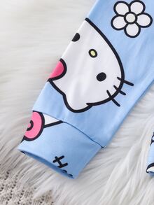 HELLO KITTY AND FRIENDS | SHEIN Tween Girls Cartoon Print Fitted Crew Neck Long Sleeve Top And Pants 2 Pieces Loungewear Set - Baby Blue - View 4