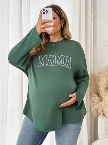 Plussiva ملابس علوية رضاعة للأمومة بمقاس كبير مطبوعة بحروف - أخضر - مشاهدة 6