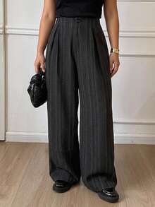 Dazy Plus Autumn Spring Loose Business Casual Striped Suit Pants Straight Wide Leg Trousers Commute Elegant Long Pants - Dark Grey - View 5