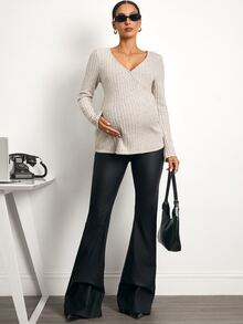 MaterniWear Maternity Casual Wrap Nursing Top For Autumn - Khaki - View 4