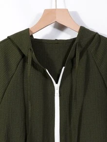Franclia 女款春夏輕便休閒百搭長袖連帽拉鍊防曬外套 - 軍綠色 - 查看 5