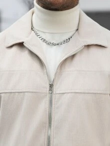 Manfinity CasualCool Men's Casual Jacket With Turn-Down Collar, Corduroy Zip-Up Cardigan - Beige - View 6