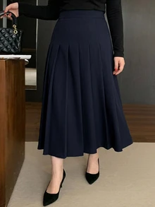 Dazy Plus Pleated Skirt, Versatile Commuter Office Wear, Spring Summer Autumn Mid-Length Skirt - Navy Blue - View 4