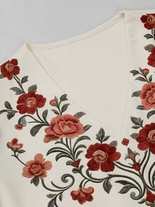 OPHERINE Women's Autumn Casual Floral Print Top - Apricot - View 7