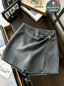 SHEIN Franclia 女款夏季休閒裹裙短褲 - 灰色 - 查看 1