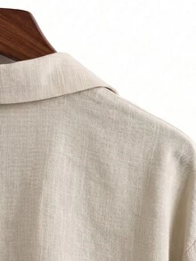 SHEIN Franclia Women's Beige Lapel Pullover Shirt, Loose Lazy Casual French Commute Top Brunch Vacation Summer - Khaki - View 5