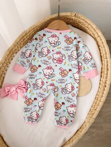 HELLO KITTY AND FRIENDS | SHEIN 新生兒嬰兒睡衣卡通滿版印花長袖連身衣 1件套居家休閒服 - 淺藍色 - 查看 2