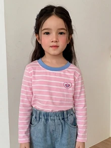 Dazy Kids 女童秋季休閒條紋長袖T恤 - 珊瑚粉 - 查看 7