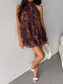 SHEIN Tall 女款豹紋百褶時尚約會派對迷你洋裝 - 彩色 - 查看 5