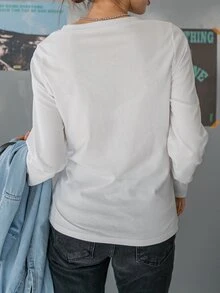 Dazy Plus Solid Color Casual Round Neck Versatile All-Match Long Sleeve White T-Shirt Spring/Autumn New Style - White - View 3