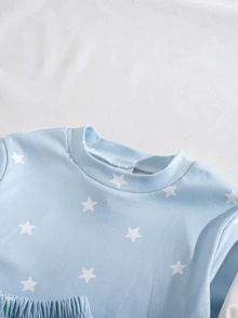Bộ đồ ngủ bé gái chập chững 4 món ôm vừa vặn cho mùa thu/đông, cổ tròn tay dài và quần dài, họa tiết tim màu ngà và sao xanh nhạt, chất mềm mặc ngủ hàng ngày - Nhiều màu - Xem 6
