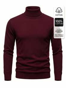 Manfinity Homme Sweater Lengan Panjang Pria Warna Polos Minimalis Serbaguna untuk Pemakaian Sehari-hari - Burgundy - View 1