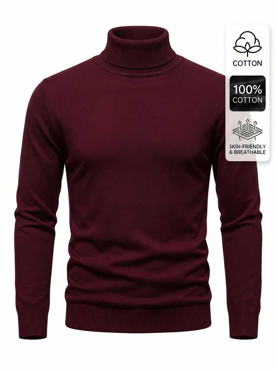 Manfinity Homme Sweater Lengan Panjang Pria Warna Polos Minimalis Serbaguna untuk Pemakaian Sehari-hari - Burgundy - View 1