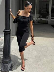 Firerie Women's Summer Fashion Asymmetrical Neckline Slim Fit Jumpsuit - Apricot - View 4