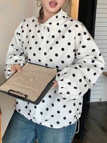 Dazy Plus Jaket Kerah Tegak Longgar Motif Polkadot Besar Modis untuk Musim Semi, Musim Panas, dan Musim Gugur - Aprikot - View 8
