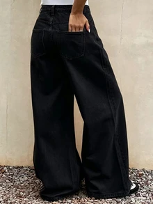 Dazy Plus Autumn New Loose Casual Distressed Black Versatile All-Match Long Jeans - Black - View 2