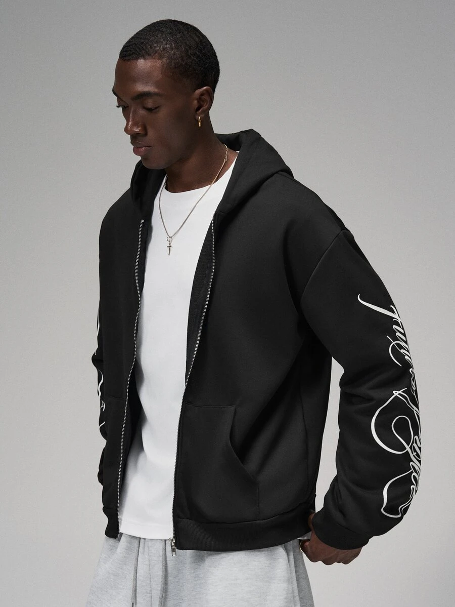 STYNVO Men's Letter Print Hoodie - Black - View 1