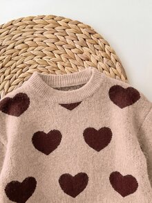 SHEIN Baby Girl Heart Pattern Sweater And Knitted Pants Set - Brown - View 4