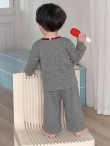 DAZY 嬰兒/幼兒（男童）圓領卡通背心與長褲 2 件套居家服 - 淺灰色 - 查看 2
