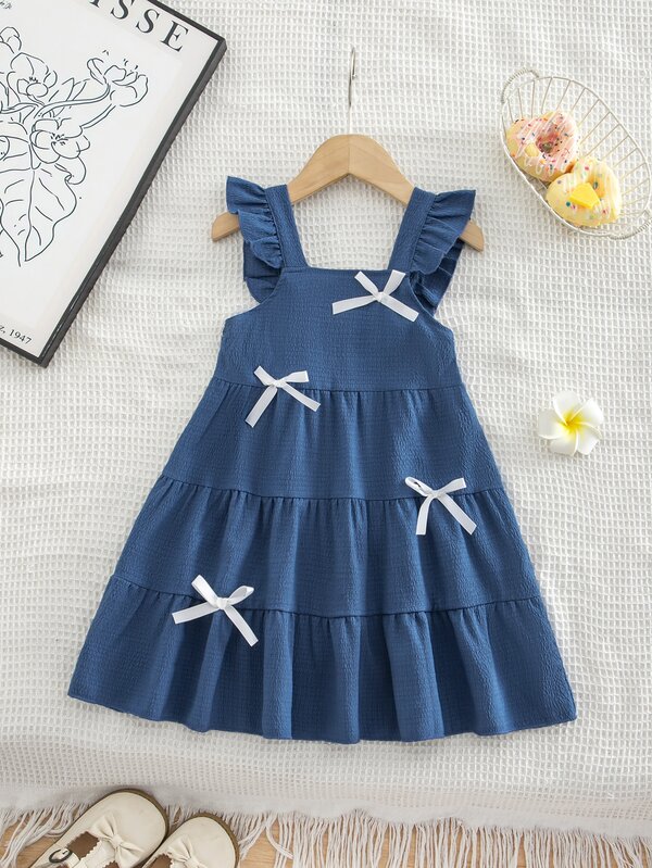 SHEIN 1pc Girls Casual Premium Princess Style Fashion Bow Sleeveless Tank Dress