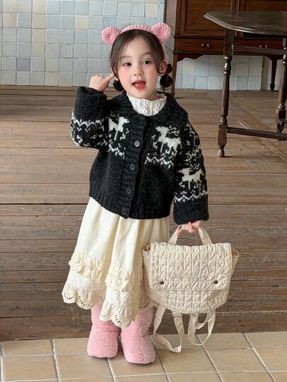 DAZY 嬰兒/幼兒(女童)對比色韓式長袖針織上衣，秋冬款
