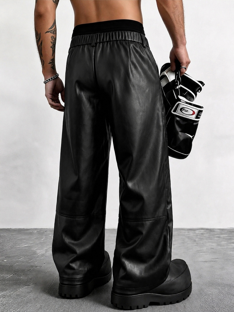 PAVTROS Men's Fashion Spider Web Embroidery Patchwork Long Pants - Black - View 2