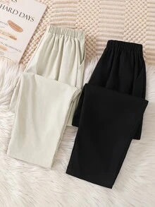 Kids 2pcs Tween Boy Casual Solid Color Mid-Waist Tapered Pants, Perfect For Winter Graduation And Back-To-School Season Photo Shoots - Multicolor - View 4