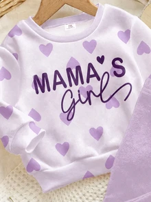Lila, süßer Herz-Buchstaben Mama'girl❤, Baby Mädchen lässig bequem weich dick warm Rundhals Langarm Sweatshirt & Leggings, geeignet für Herbst/Winter Alltag, gemütliche Saison, stilvolles Baby Mädchen - Verschiedenfarbig - Übersicht 6