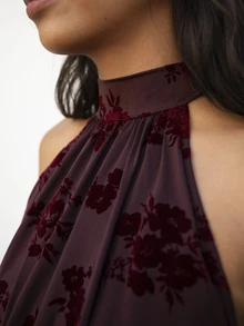 Nöista Floral Print Backless Tie Halter Top - Red Violet - View 6